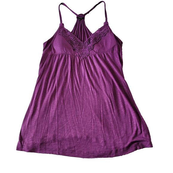 Vintage Apt 9 Night Gown Women Medium Purple T Back Crochet Lace Soft Cotton - Picture 2 of 9